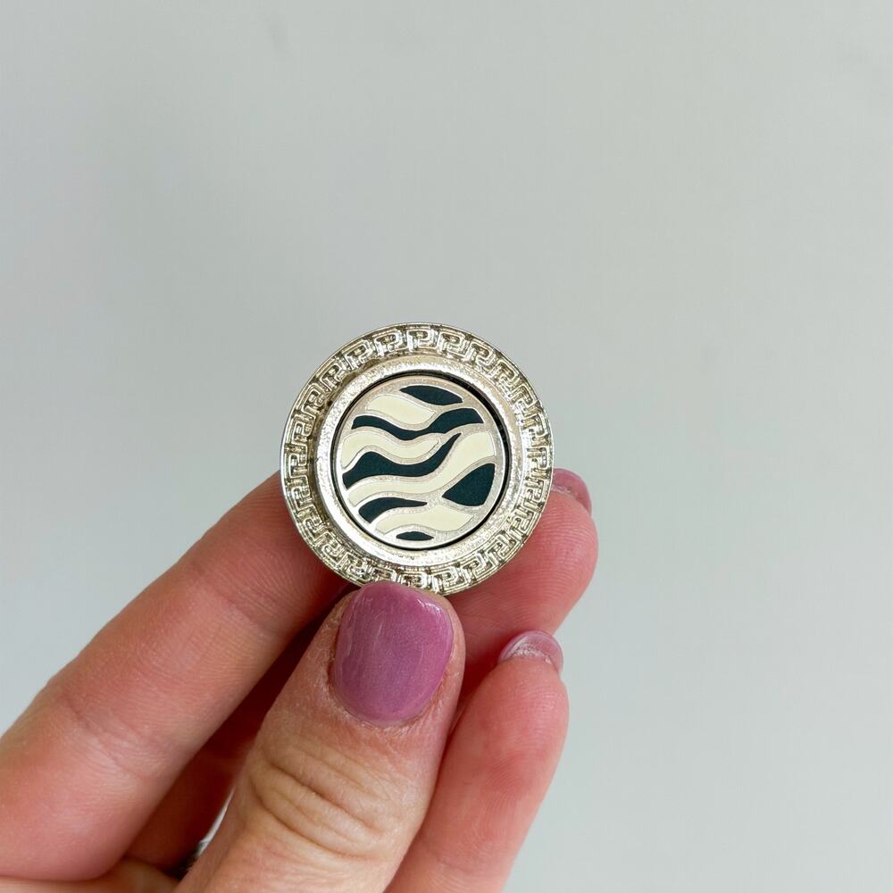 Gianni Versace Vintage Stamped Gold Tone Border Zebra Stripe Brooch Gold